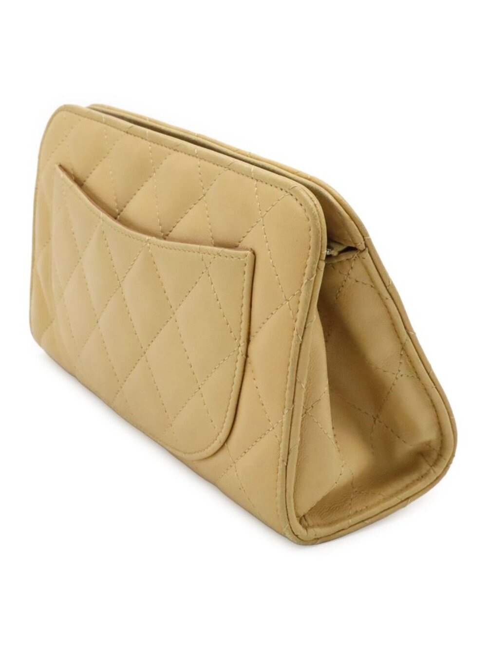 Chanel Quilted CC Logo Makeup Pouch Cosmetic Multi Case Lambskin Beige Silver - Picture 2 of 9